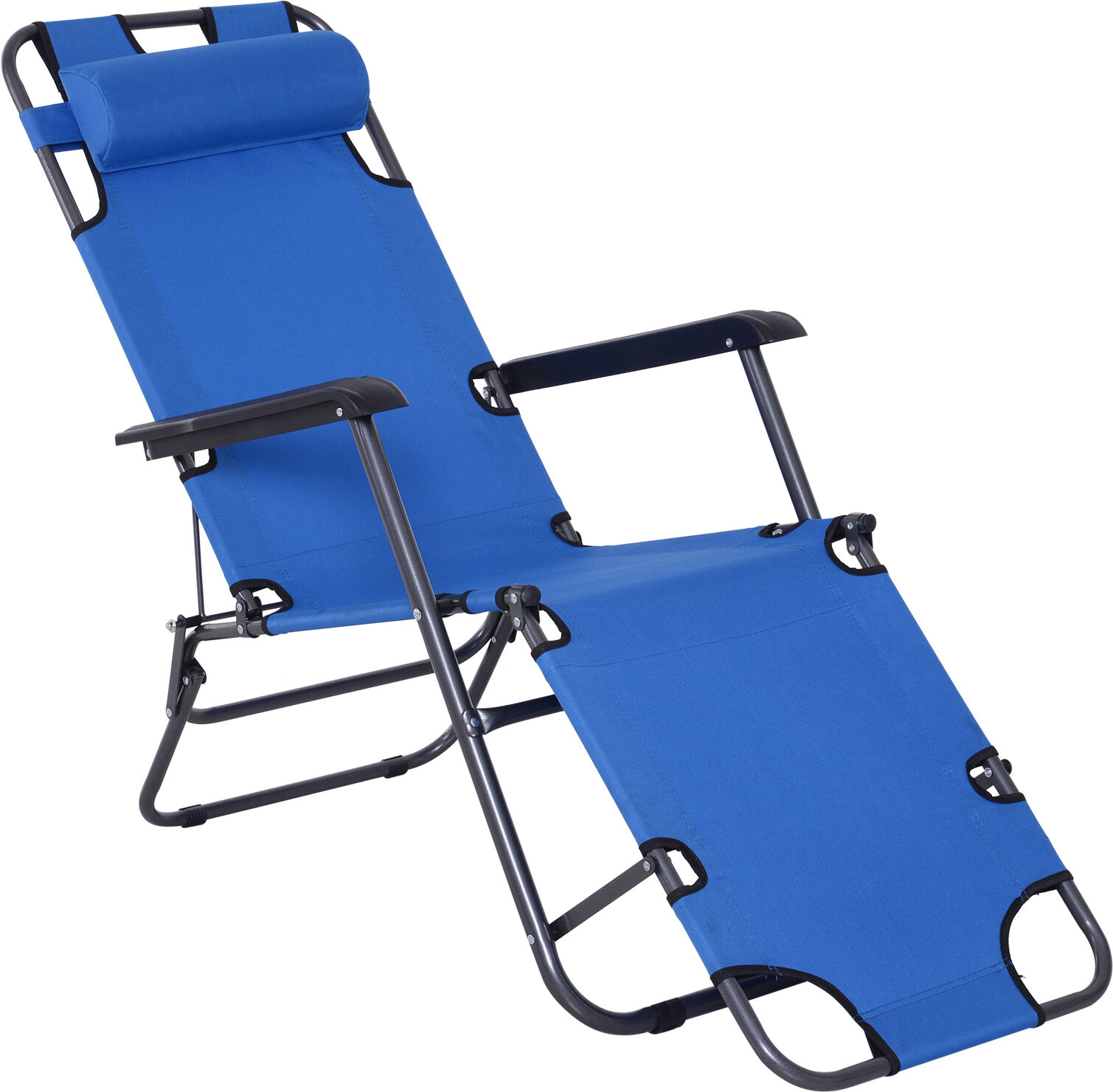 Outsunny 2 in 1 Sun Lounger Folding Reclining Chair Garden Outdoor Camping Adjustable Back with Pillow (Blue)