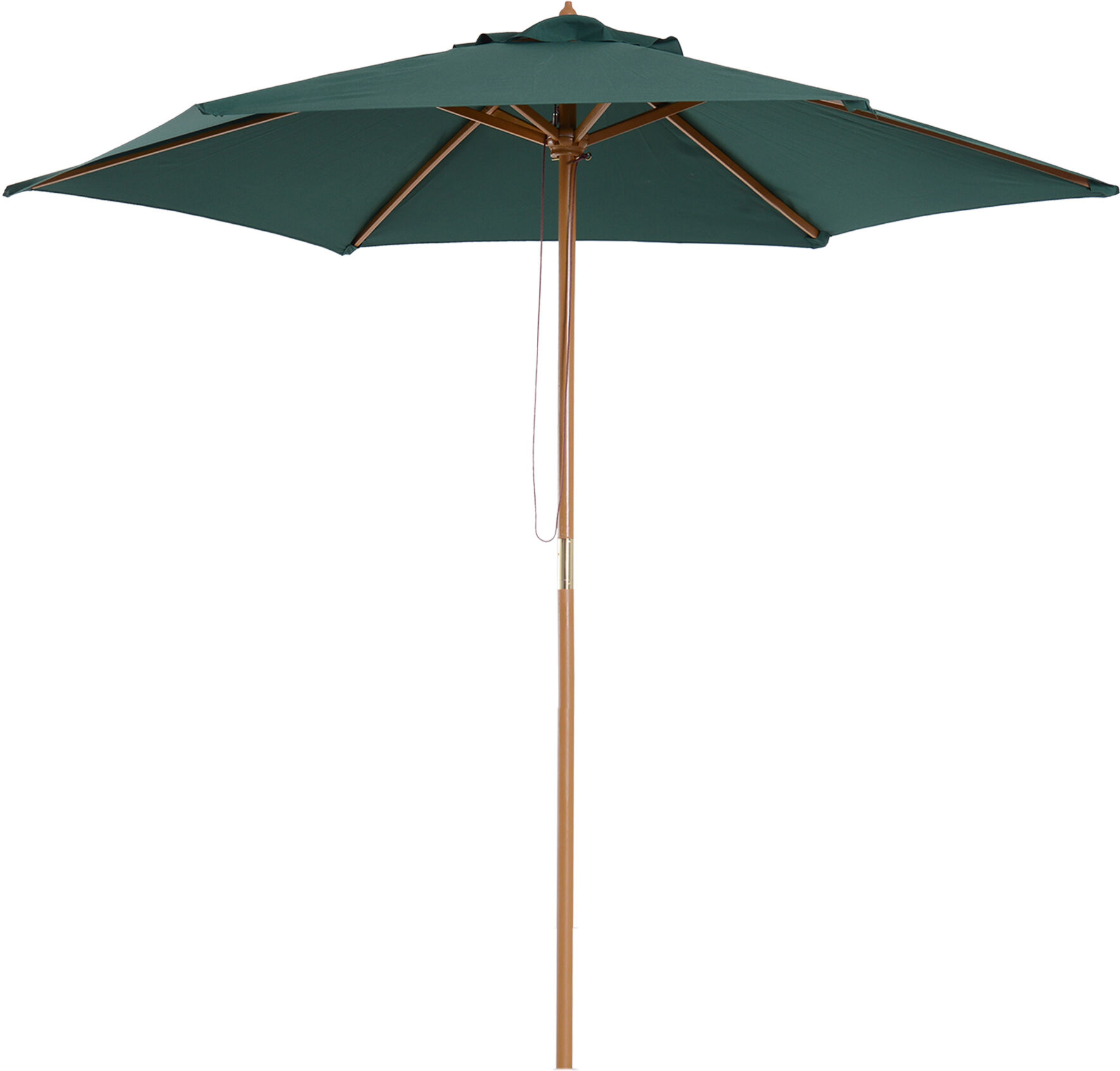 Outsunny 2.5m Wooden Garden Patio Parasol, Dark Green, UV Protective Outdoor Umbrella with Easy Pulley System