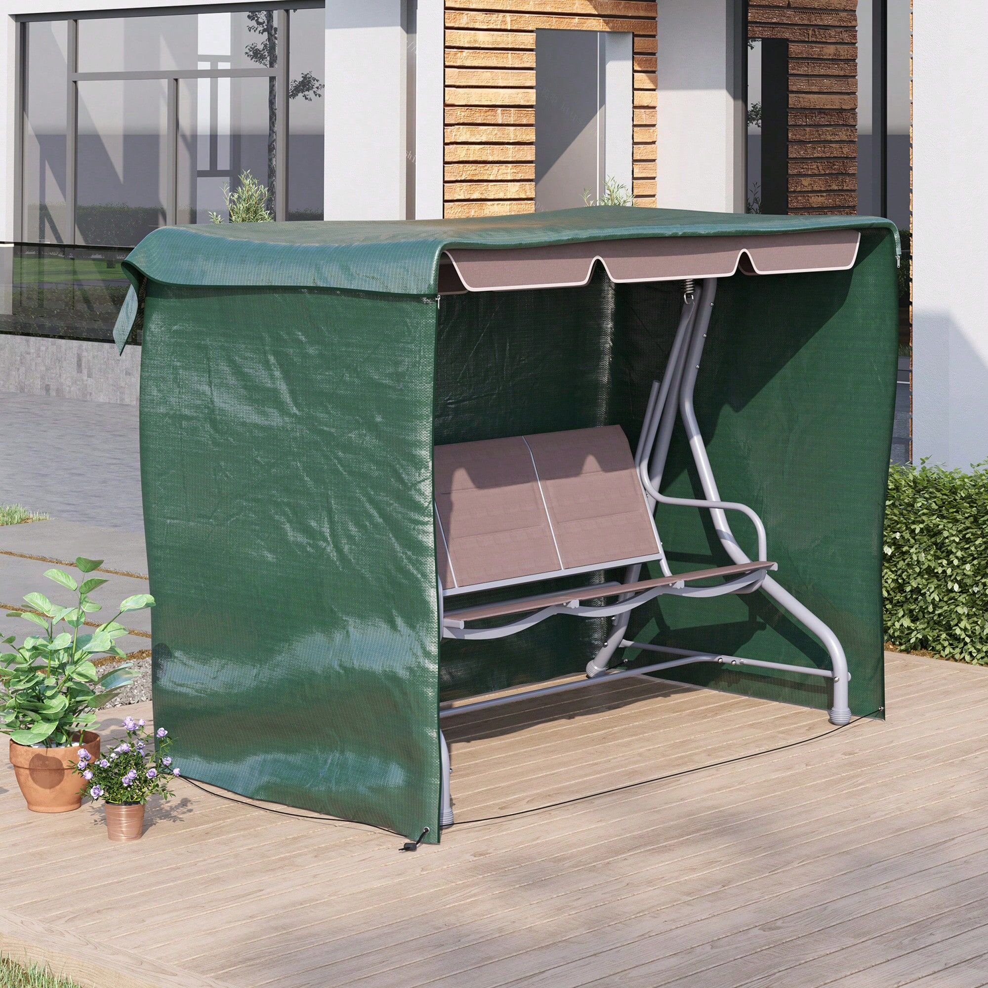 SHEIN Outsunny Patio Swing Chair Bench Cover Outdoor Garden Furniture Rain Protection Cover Protector Waterproof Anti-UV Green 215L X 155W X 150Hcm Dark Green