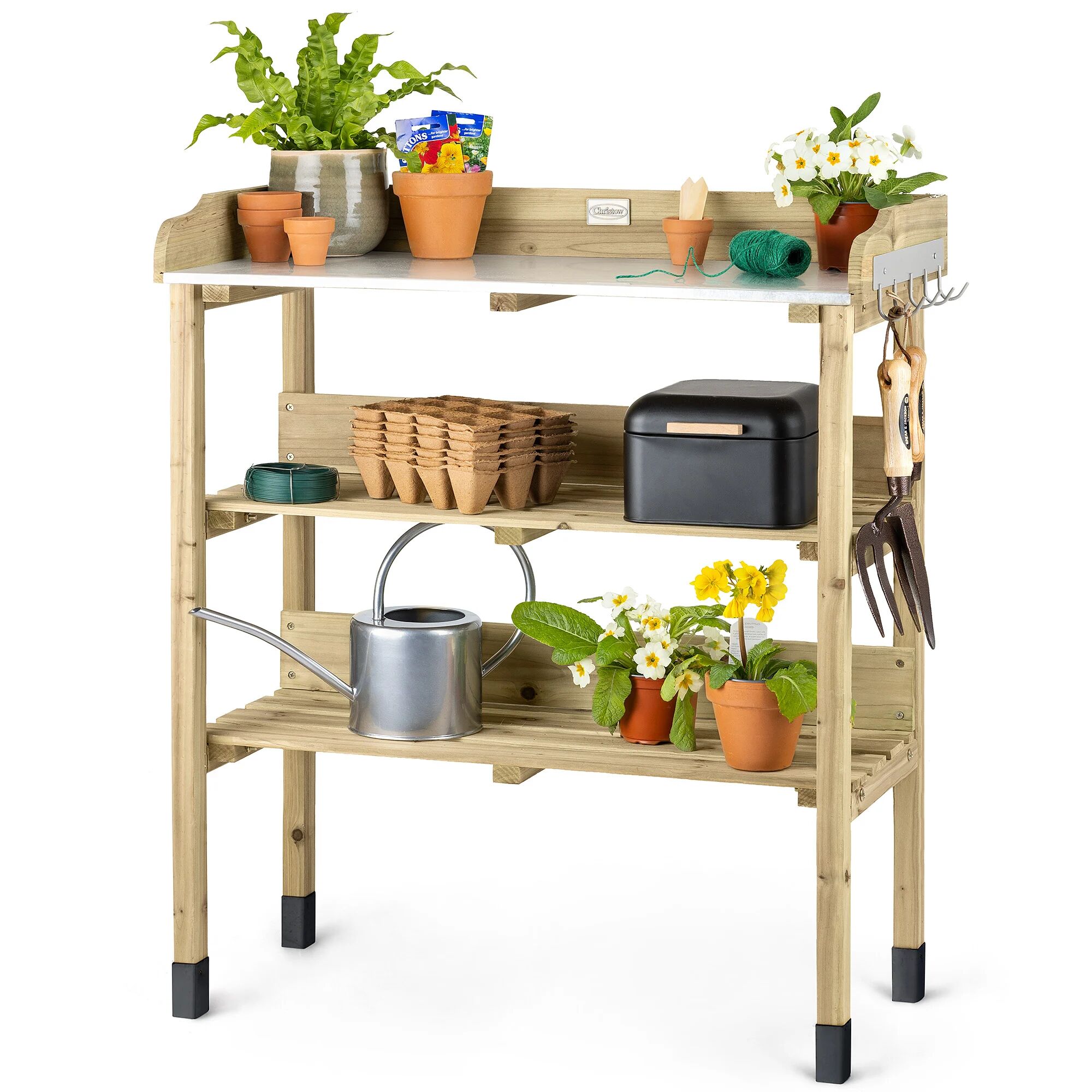 Christow Wooden Potting Table With Storage - Natural Wood