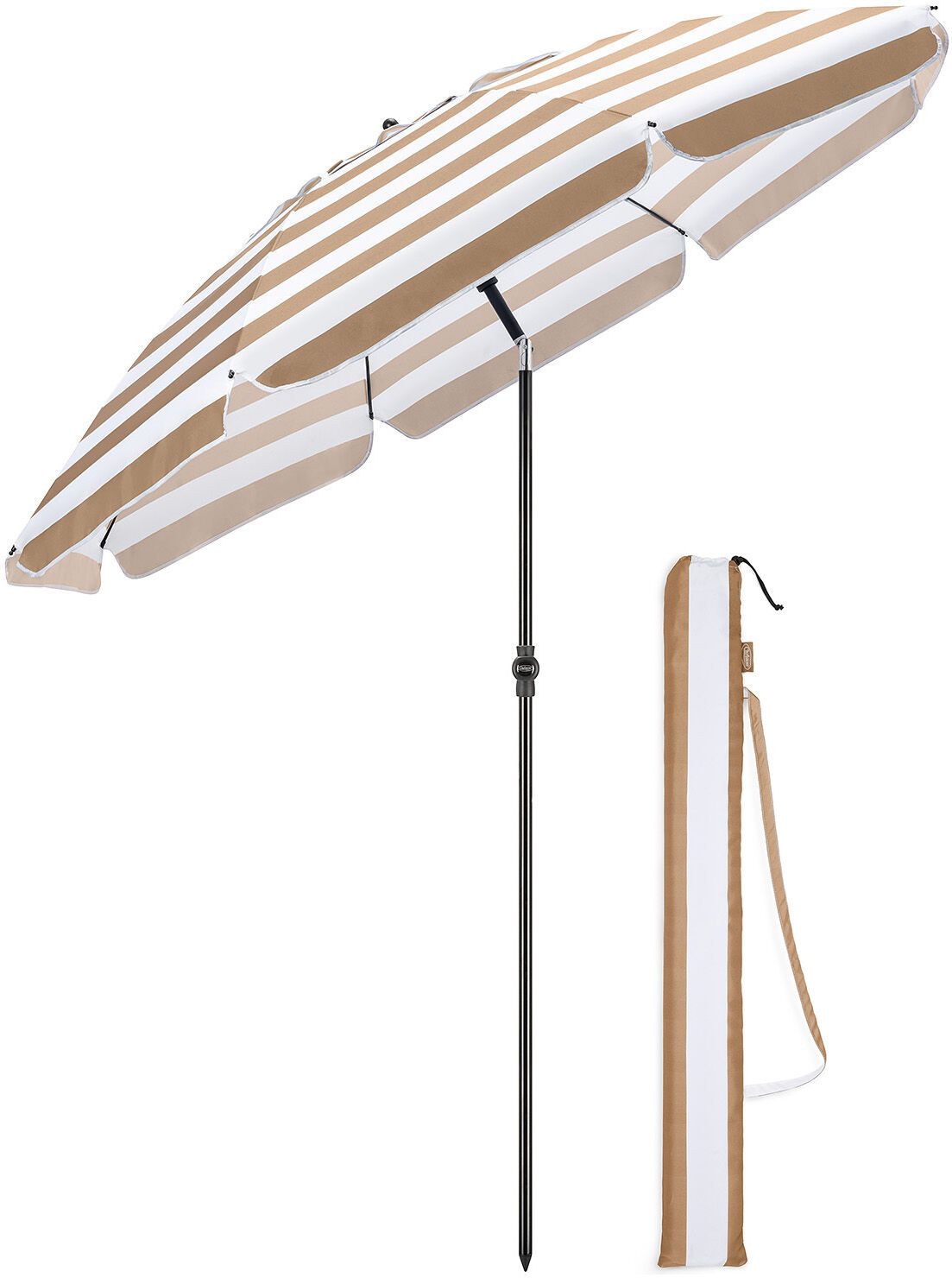 Christow Striped Beach Parasol - Taupe - Striped