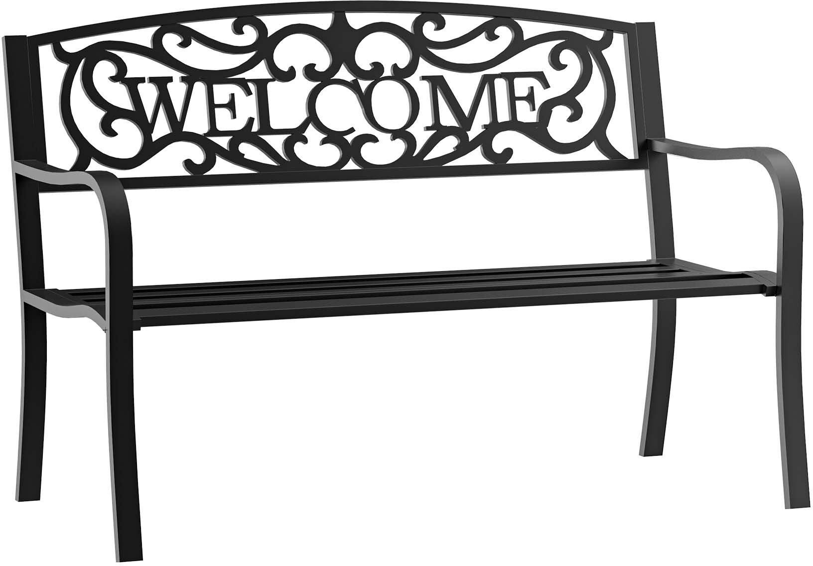 Outsunny Garden Bench Double Seat Park Steel Chair Garden Outdoor Metal Patio