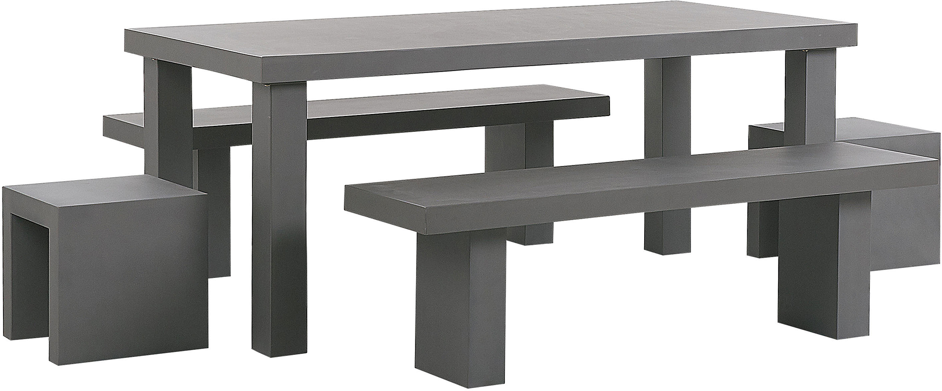 Beliani Garden Dining Set Grey Concrete Rectangular Table 2 Benches 2 Stools 6 Seater Water Resistant