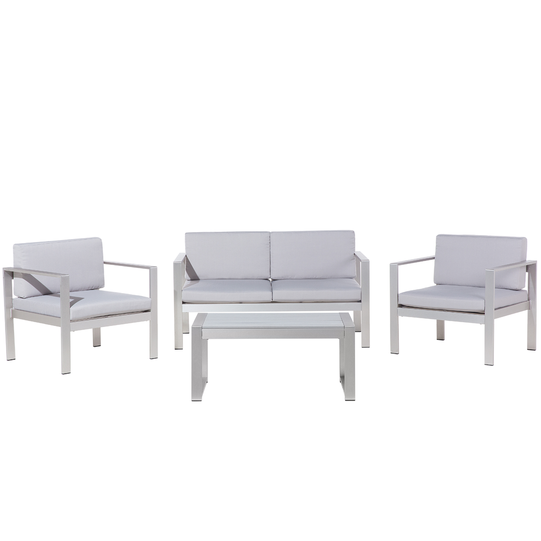 Beliani 4 Piece Garden Set Grey Plastic Wood Sofa with 2 Chairs and Coffee Table