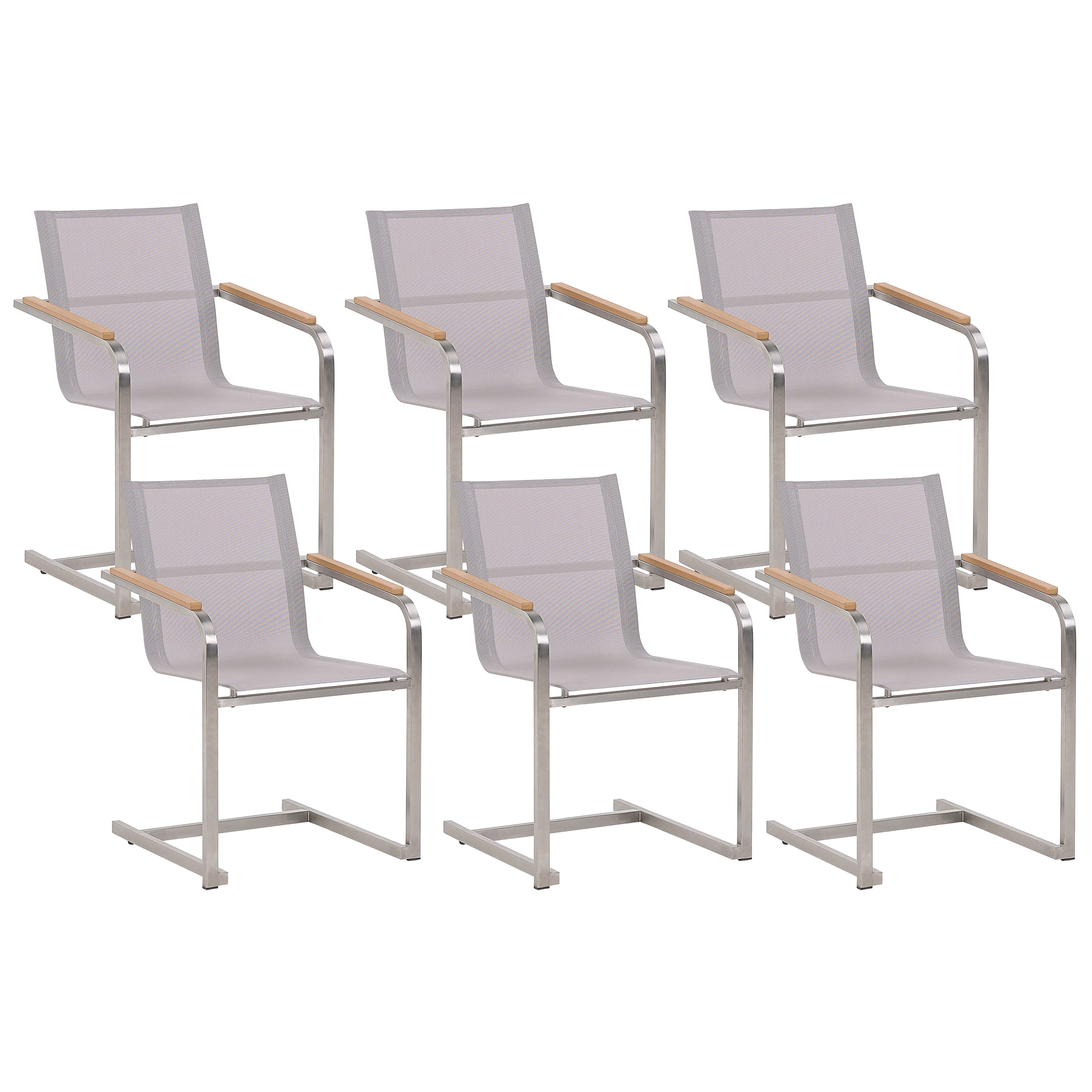 Beliani Set of 6 Garden Chairs Beige Synthetic Seat Stainless Steel Frame Cantilever Style