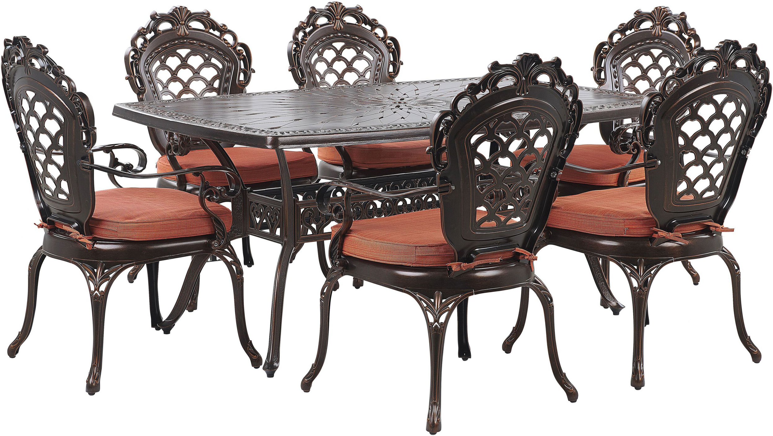 Beliani Garden Dining Set Brown Aluminium Outdoor Table 6 Chairs Vintage