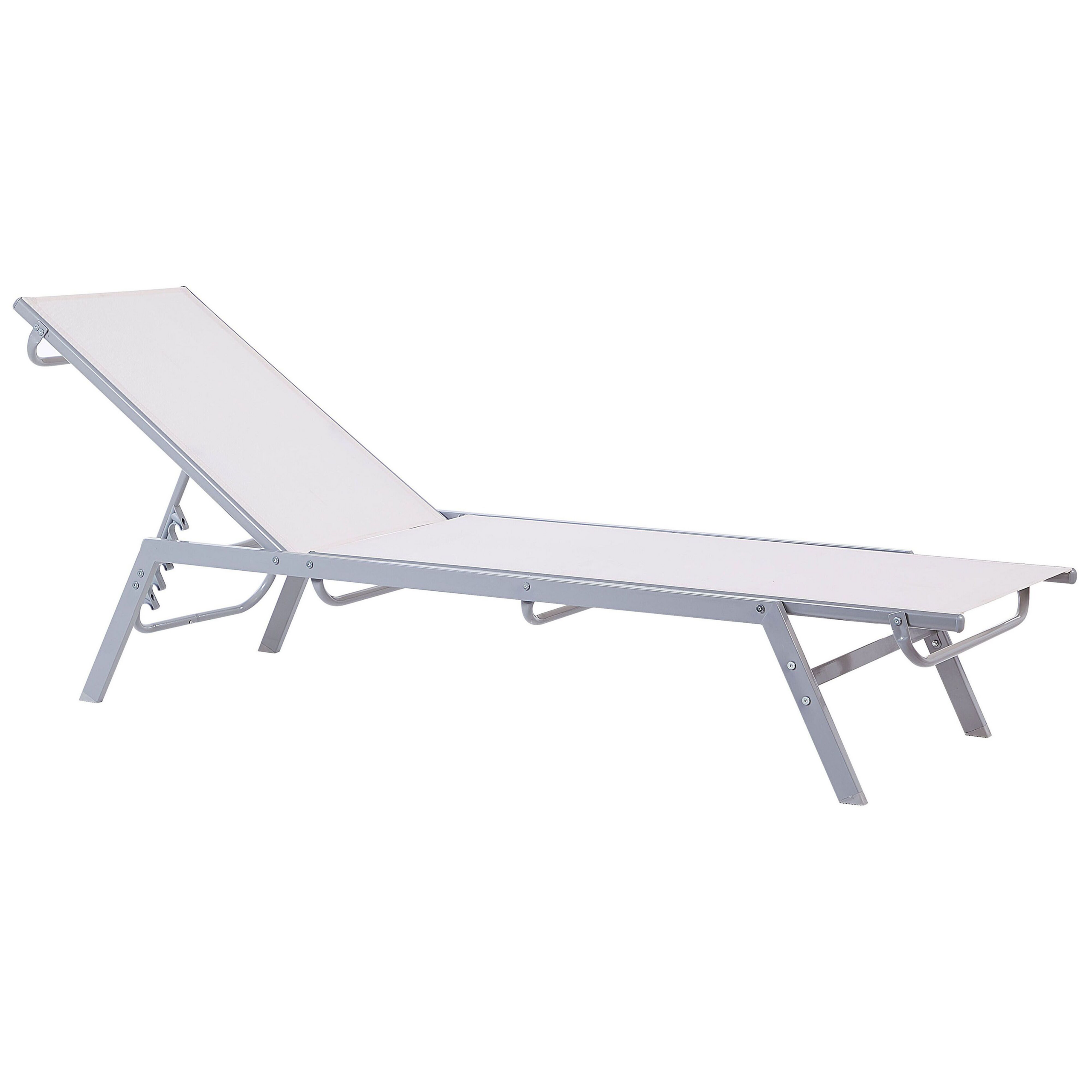 Beliani Sun Lounger White and Silver Steel Frame Adjustable Backrest UV Resistant