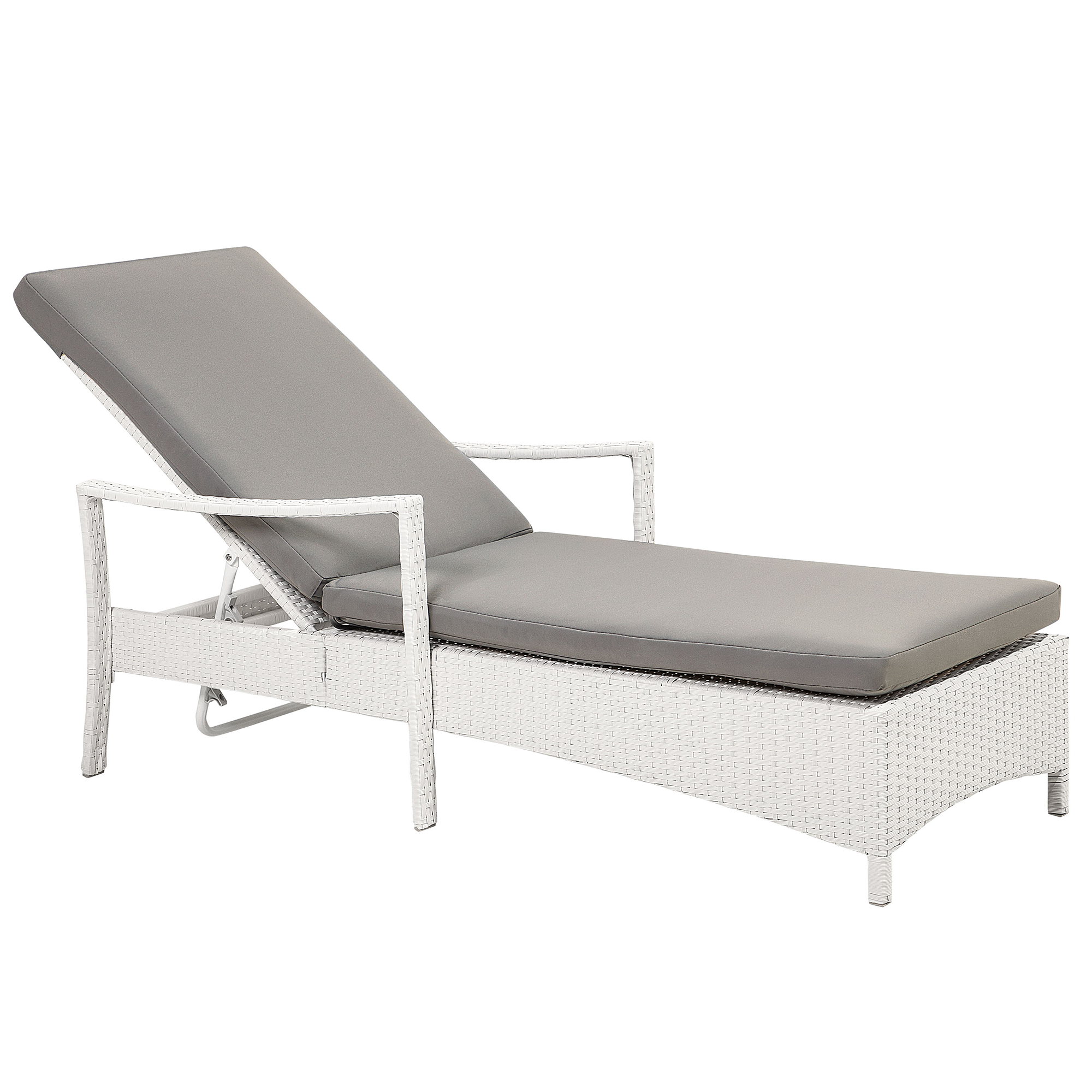 Beliani Garden Outdoor Lounger Polyester Fabric Cushion Rattan Frame Adjustable Reclining Backrest