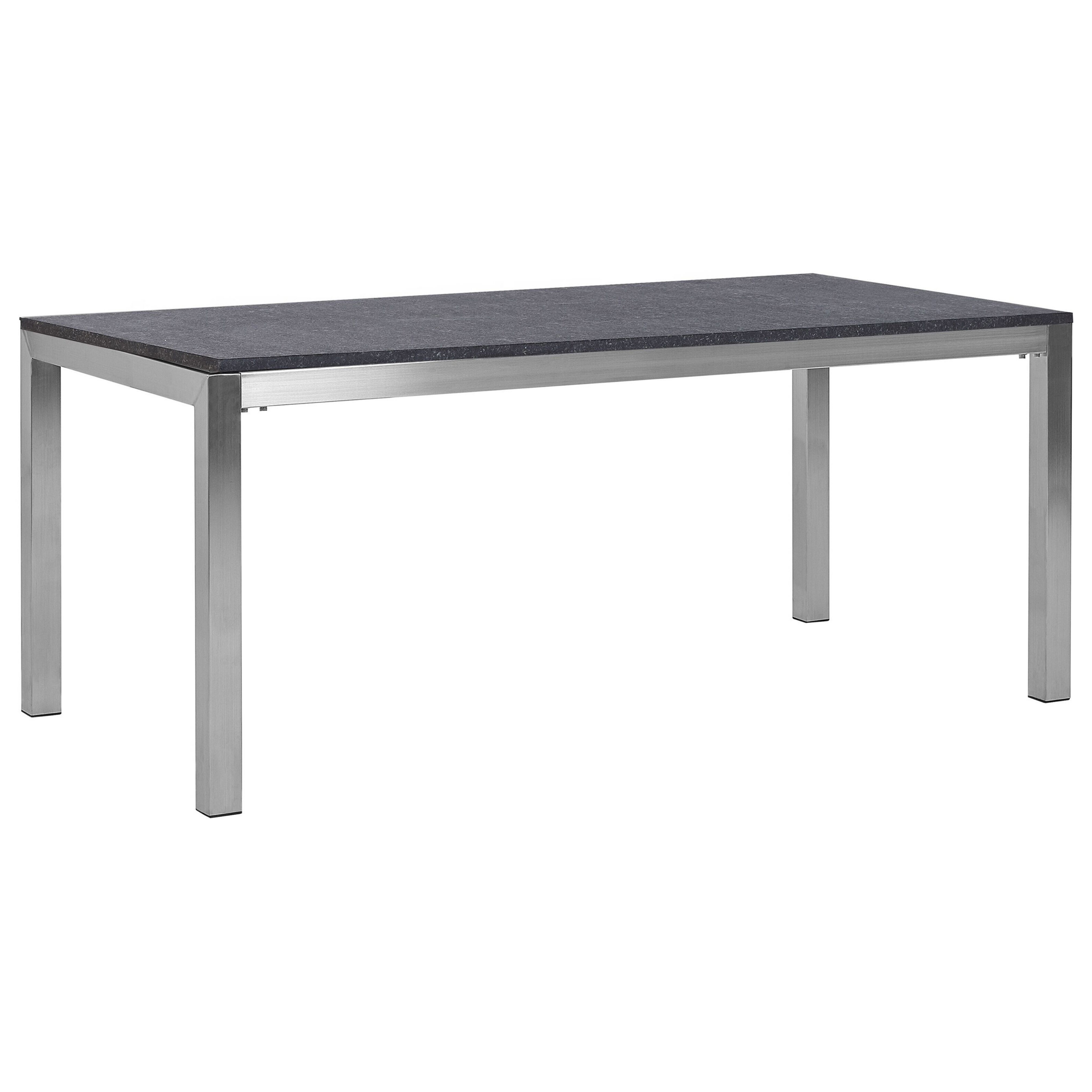 Beliani Garden Dining Table Grey and Silver Granite Table Top Stainless Steel Legs Outdoor Resistances 6 Seater 180 x 90 x 74 cm