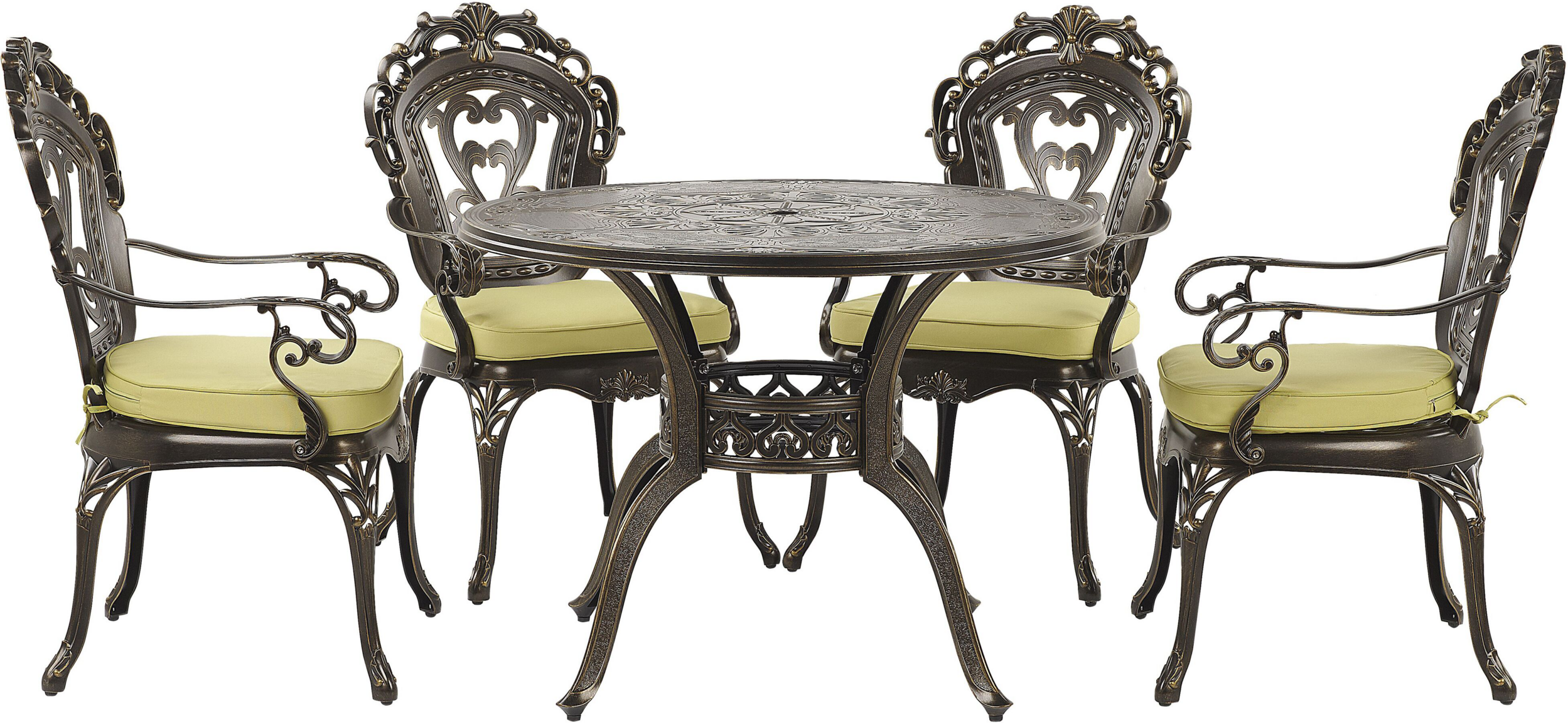 Beliani Garden Dining Set Brown Aluminium Outdoor Round Table 4 Chairs Vintage