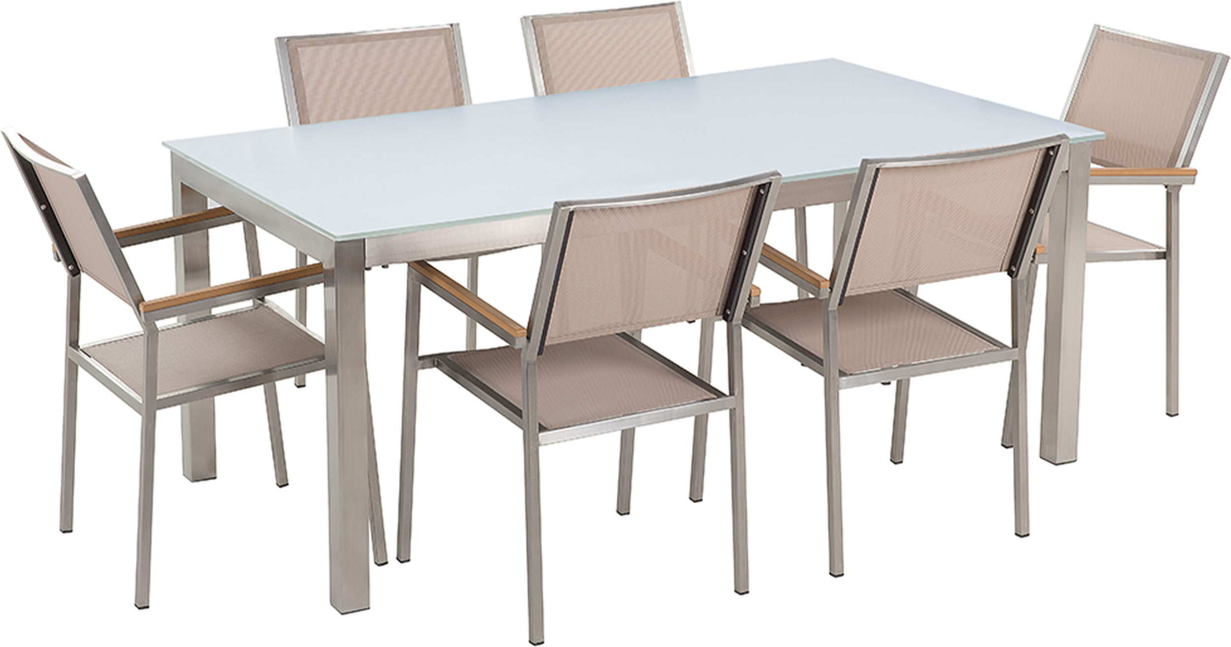 Beliani Garden Dining Set Beige with White Glass Table Top 6 Seats 180 x 90 cm