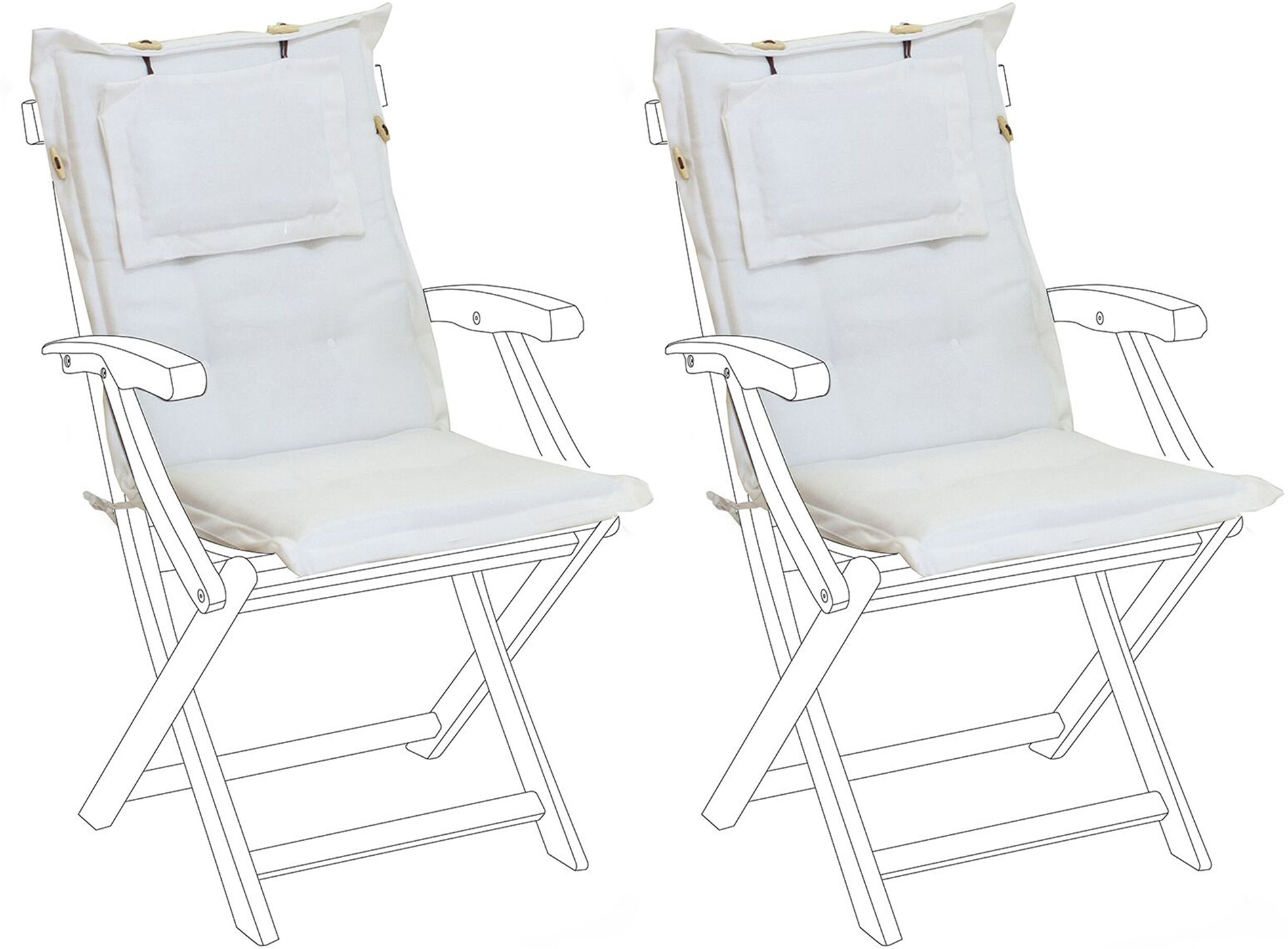 Beliani Outdoor Chair Replacement Cushions Set Off-White Fabric UV Resistant Thickly Padded 2 Pillows