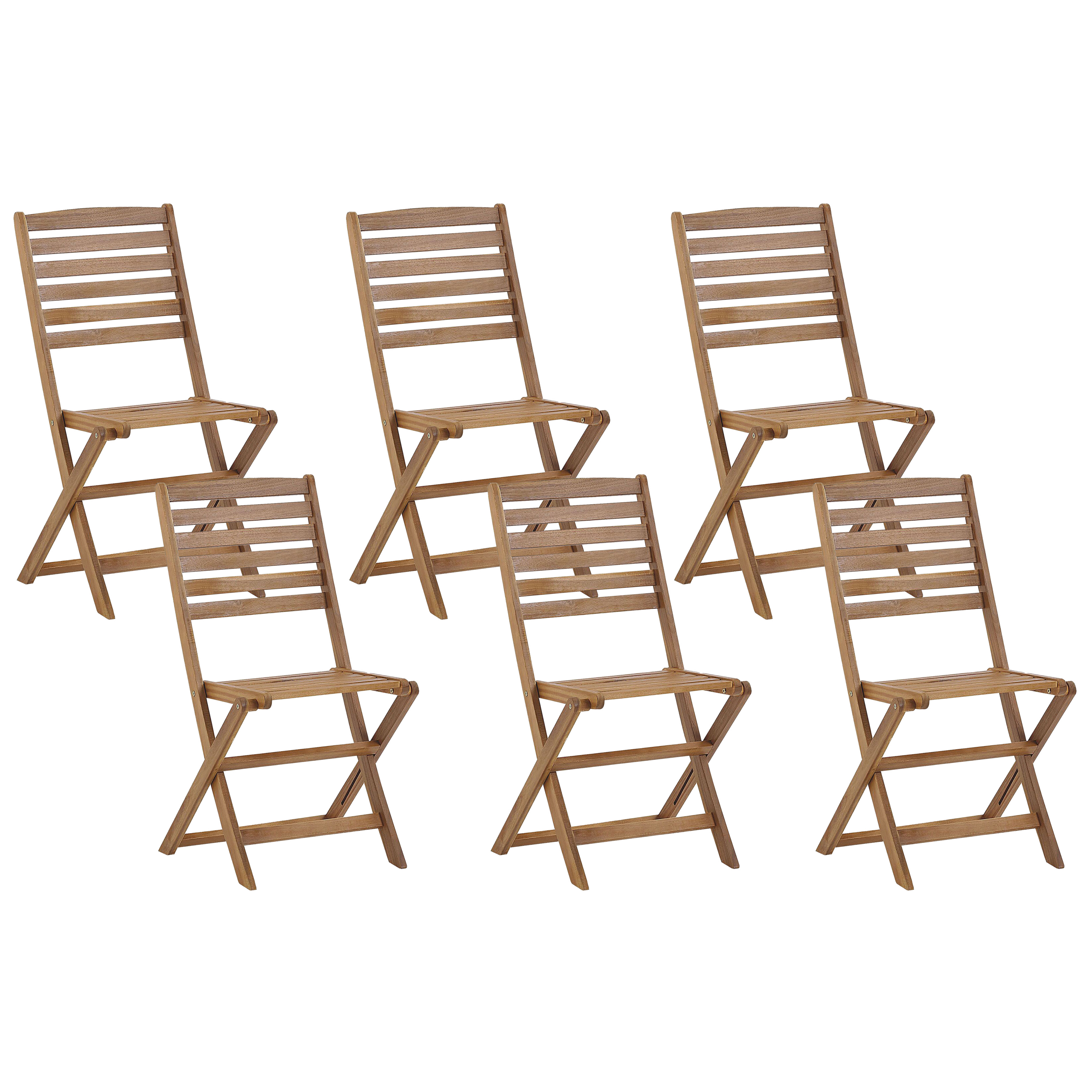 Beliani Set of 6 Garden Chairs Light Wood Acacia Folding Slatted Back Indoor Outdoor