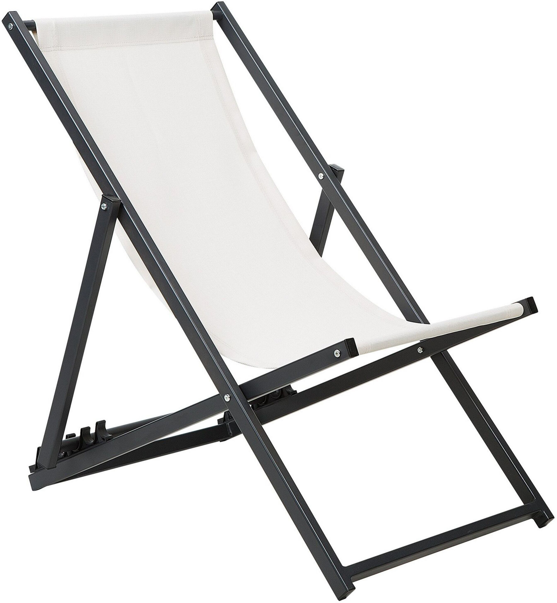 Beliani Deck Chair White with Black Aluminium Folding Beach Coastal