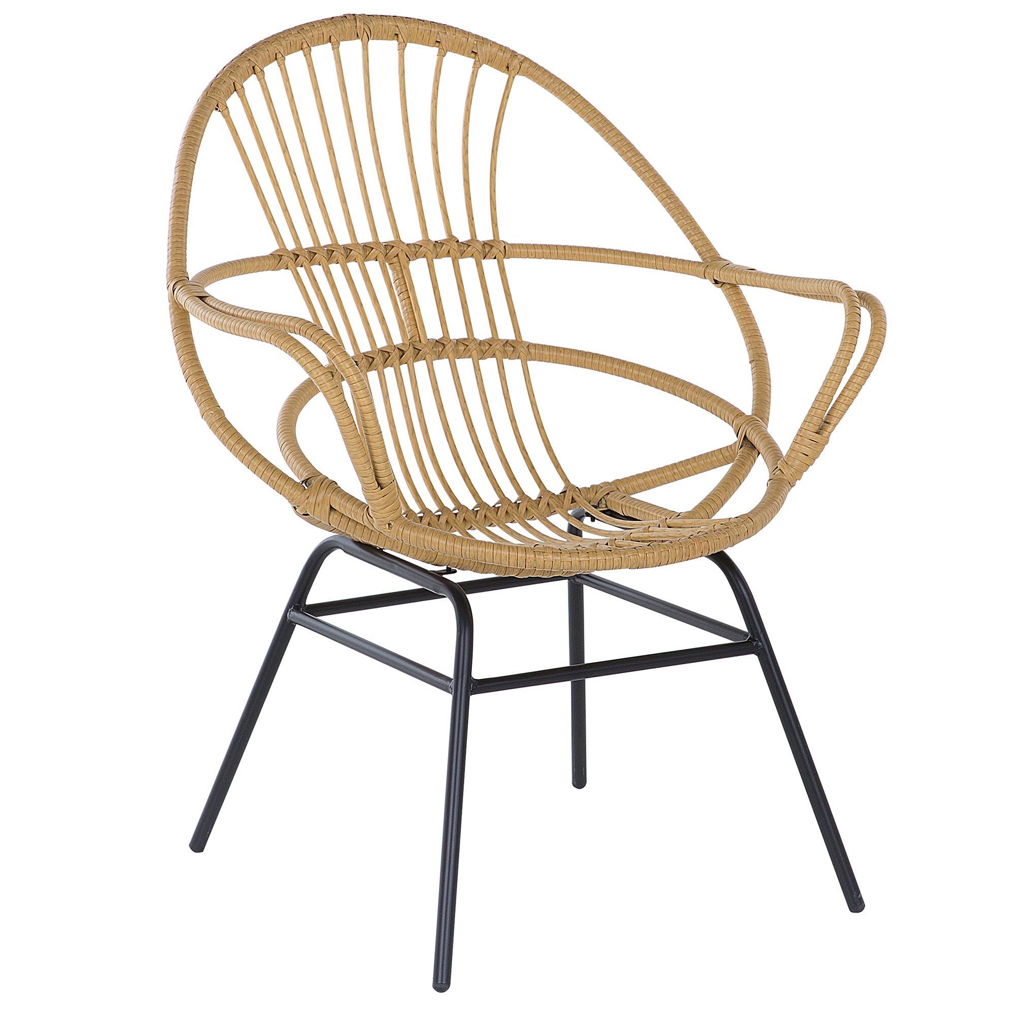 Beliani Garden Chair Light Brown Rattan Metal Legs Wicker Boho