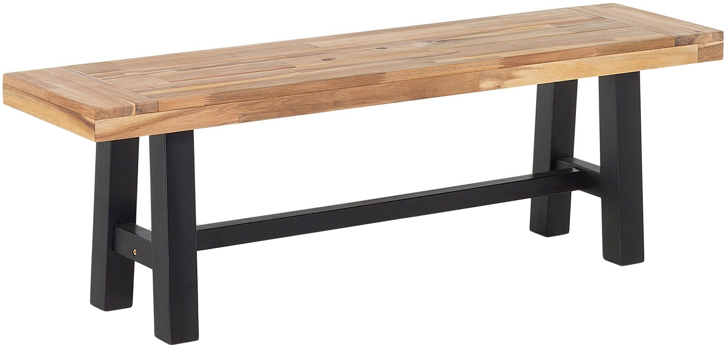 Beliani Garden 2-Seater Dining Bench Light Wood Seat Black Legs Rustic Country Garden Outdoor Indoor