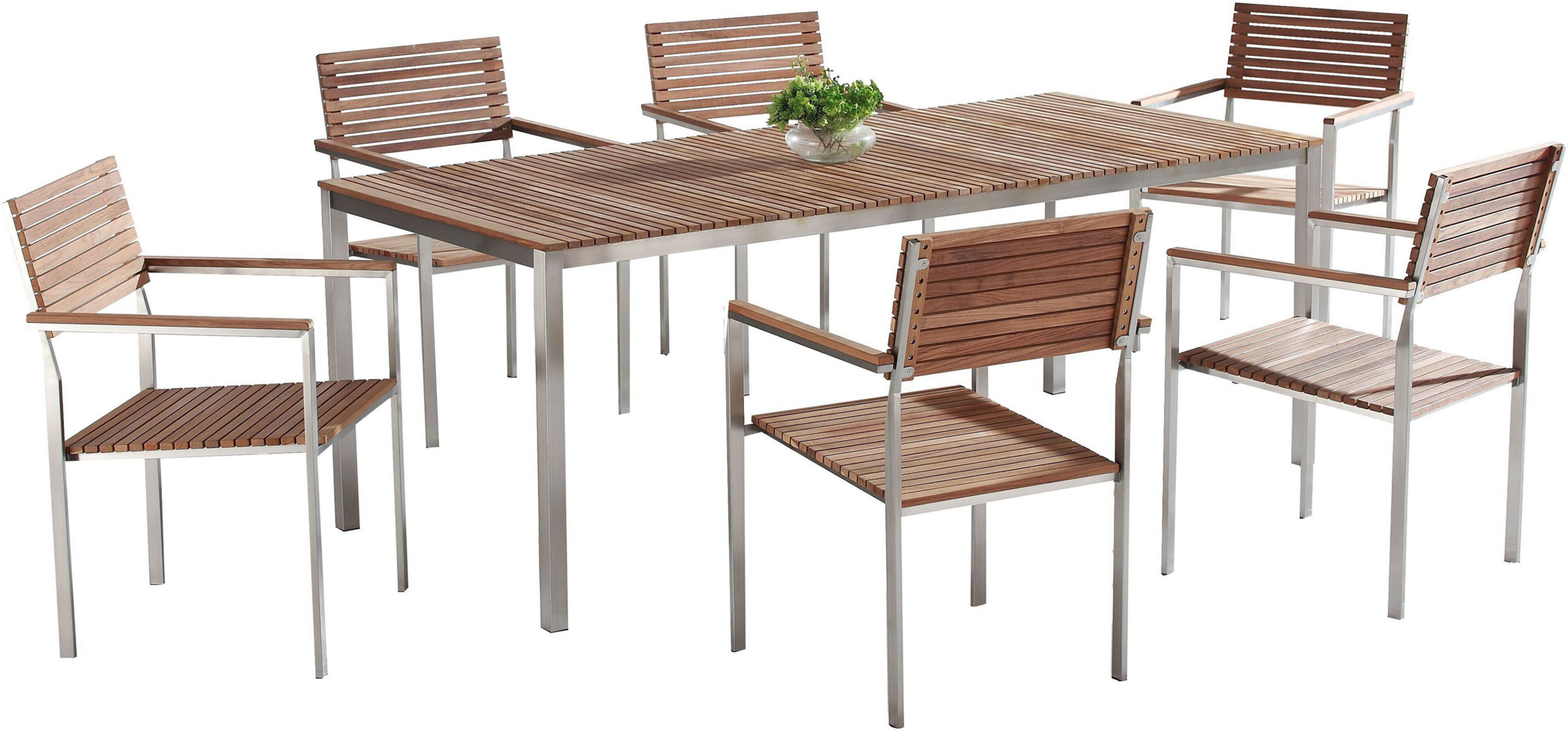 Beliani Garden Dining Set Teak Wood Metal Frame 6 Seater 200 x 90 cm Slatted Design Modern Industrial Outdoor