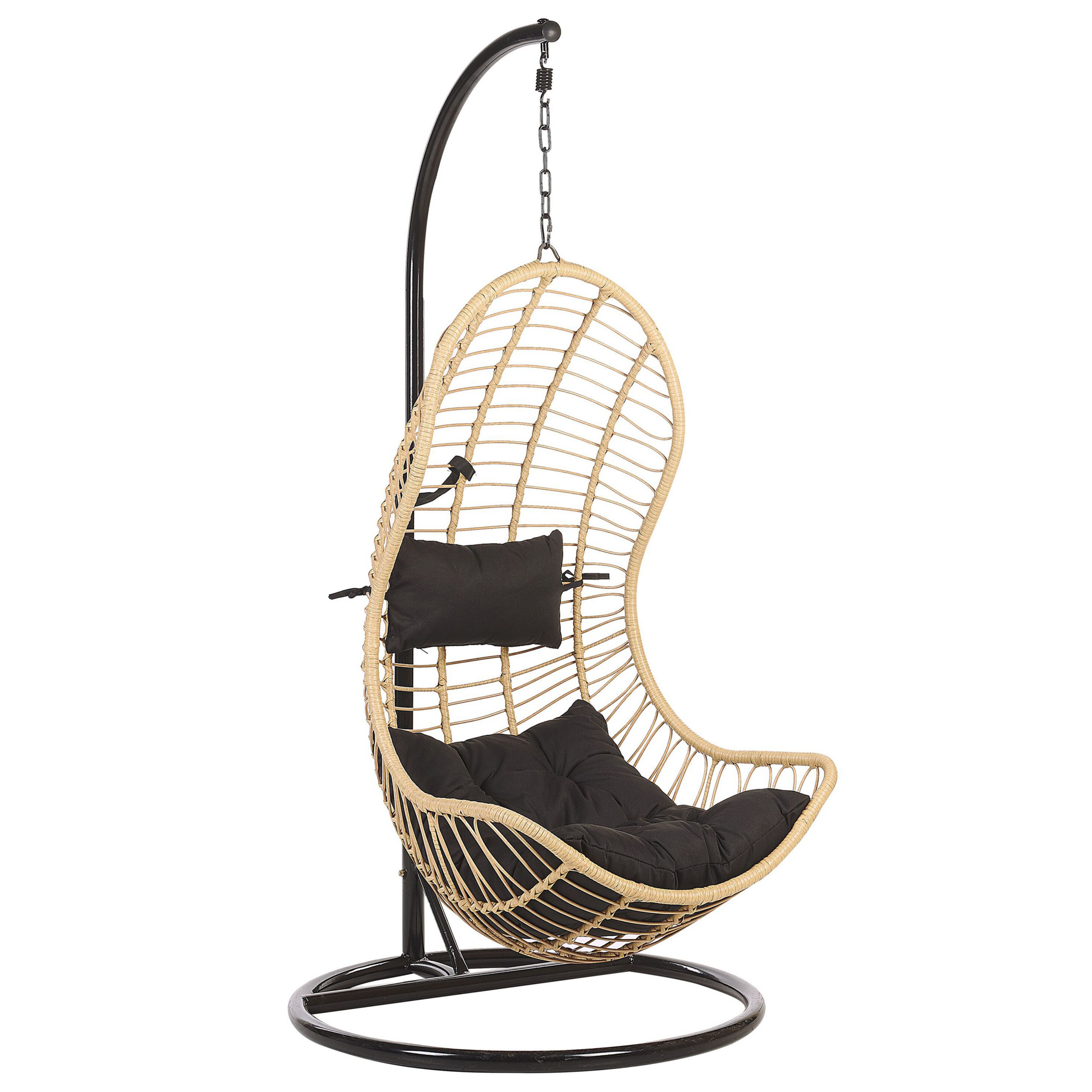 Beliani Hanging Chair Beige Rattan Metal Frame Indoor-Outdoor Curved Shape Boho