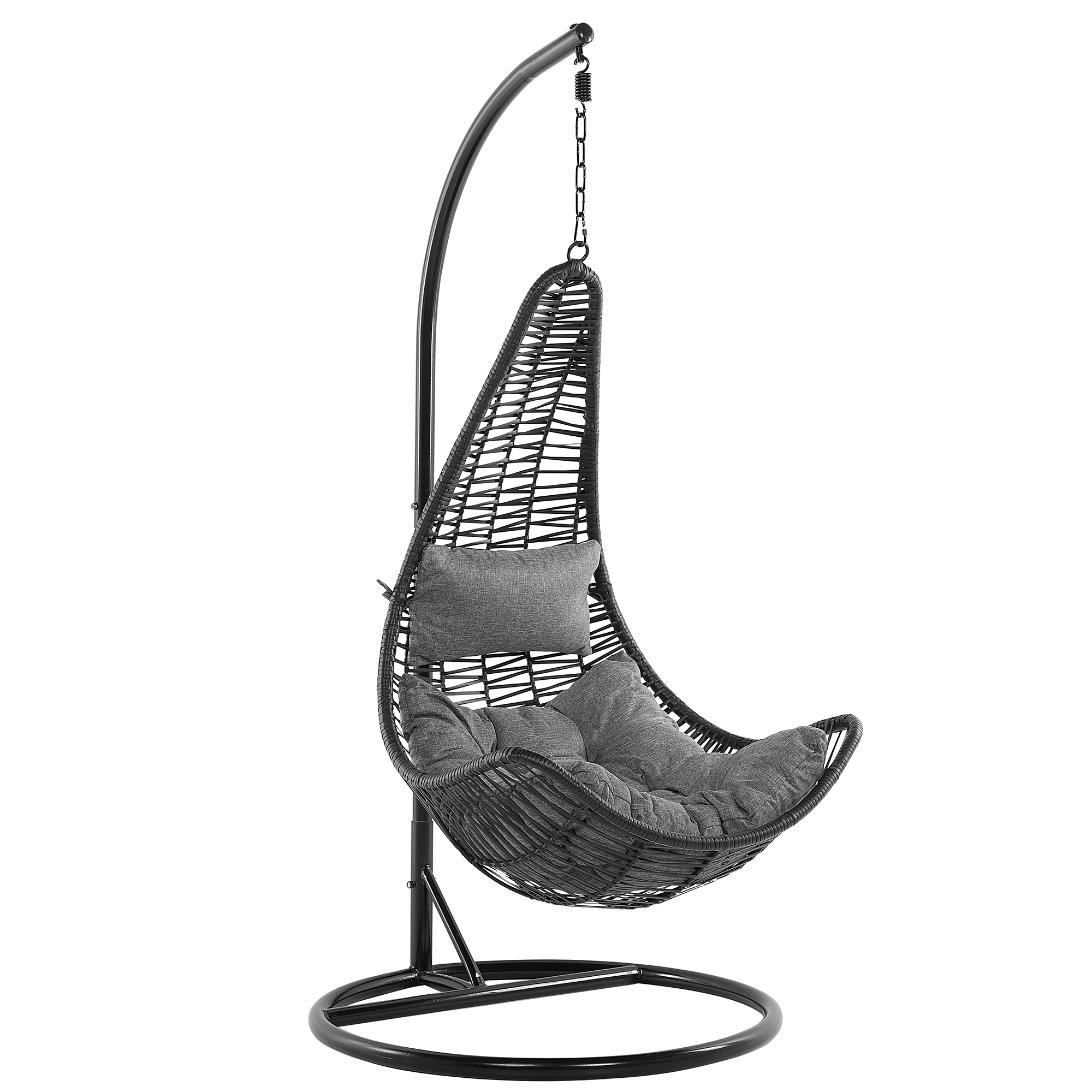 Beliani Rattan PE Hanging Chair Black Swing Egg Shape Wicker Rustic Boho