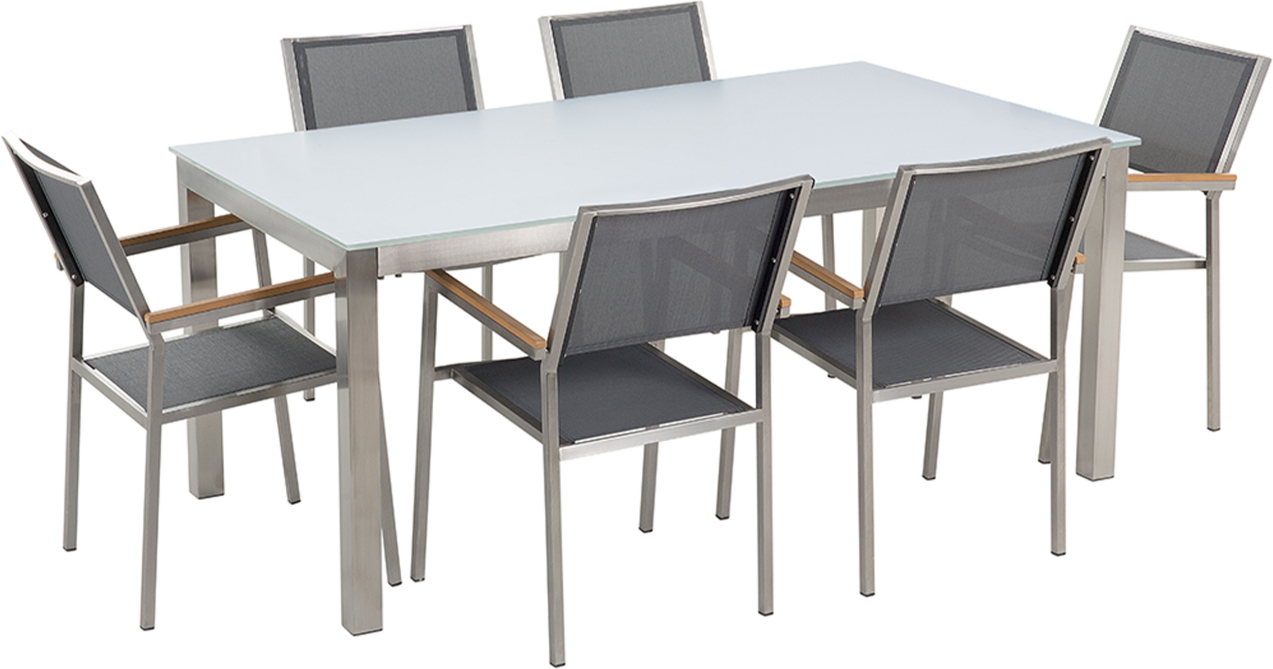 Beliani Garden Dining Set Grey with White Glass Table Top 6 Seats 180 x 90 cm