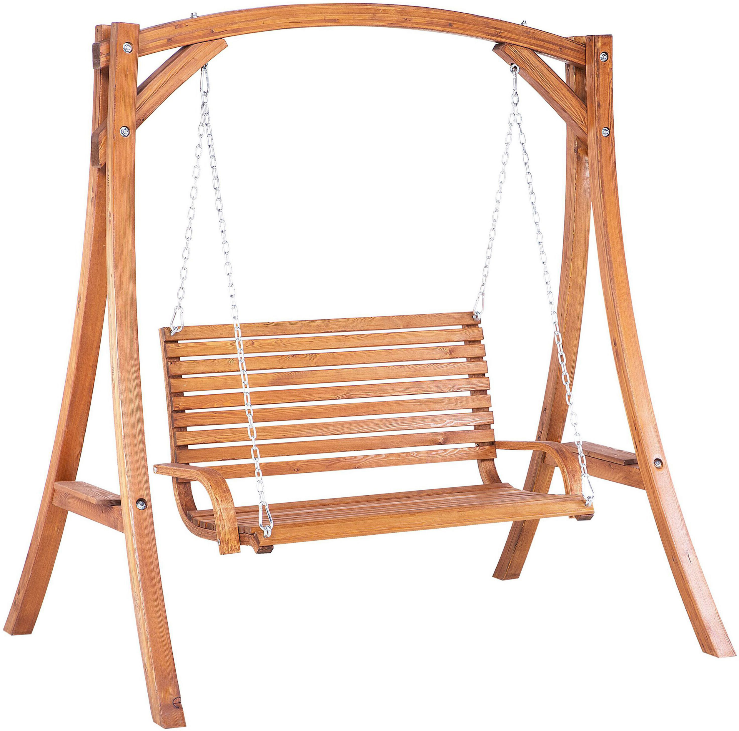 Beliani Garden Swing Seat Larch Wood Frame Outdoor 2-Seater Freestanding