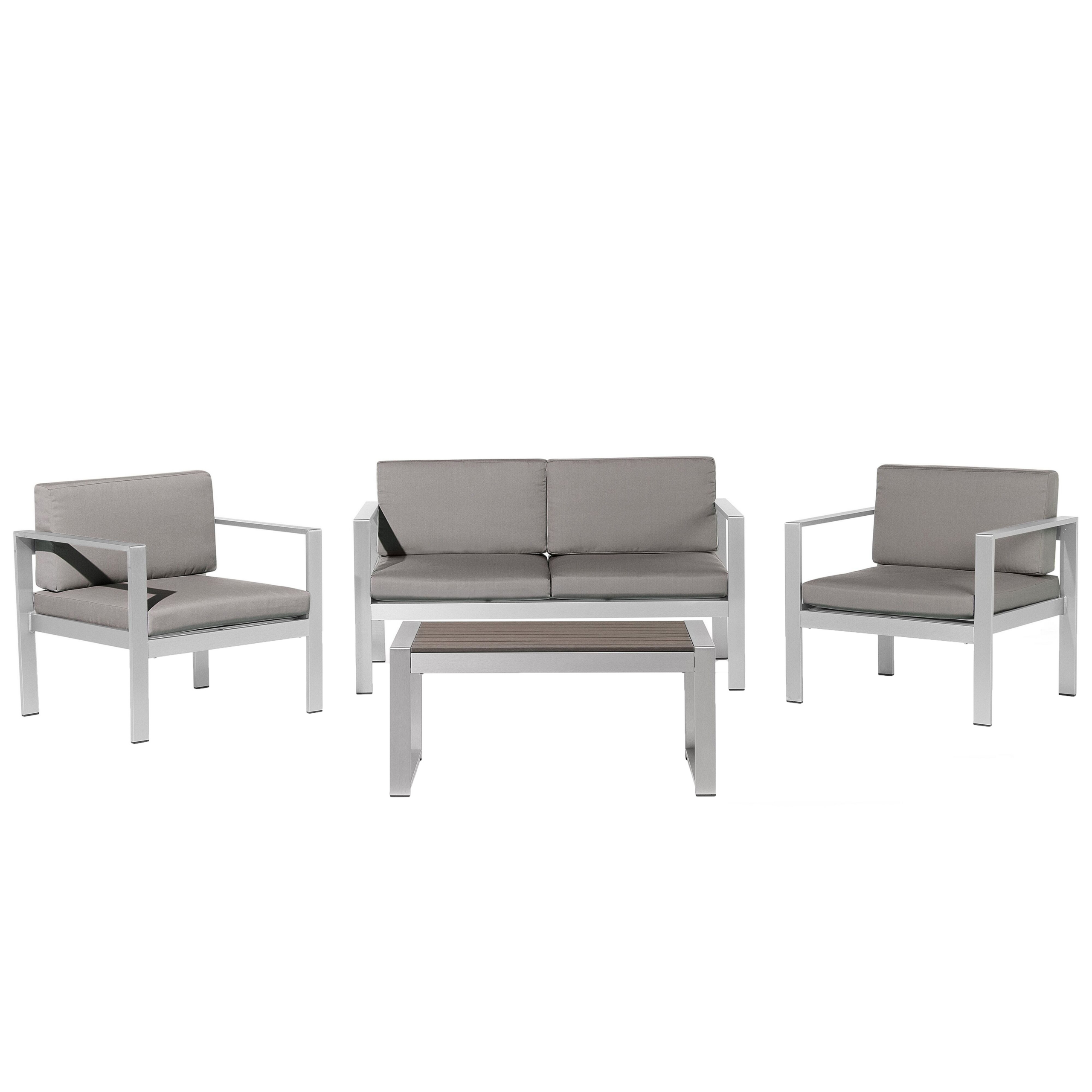 Beliani 4 Piece Garden Set Dark Grey Plastic Wood Sofa with 2 Chairs and Coffee Table