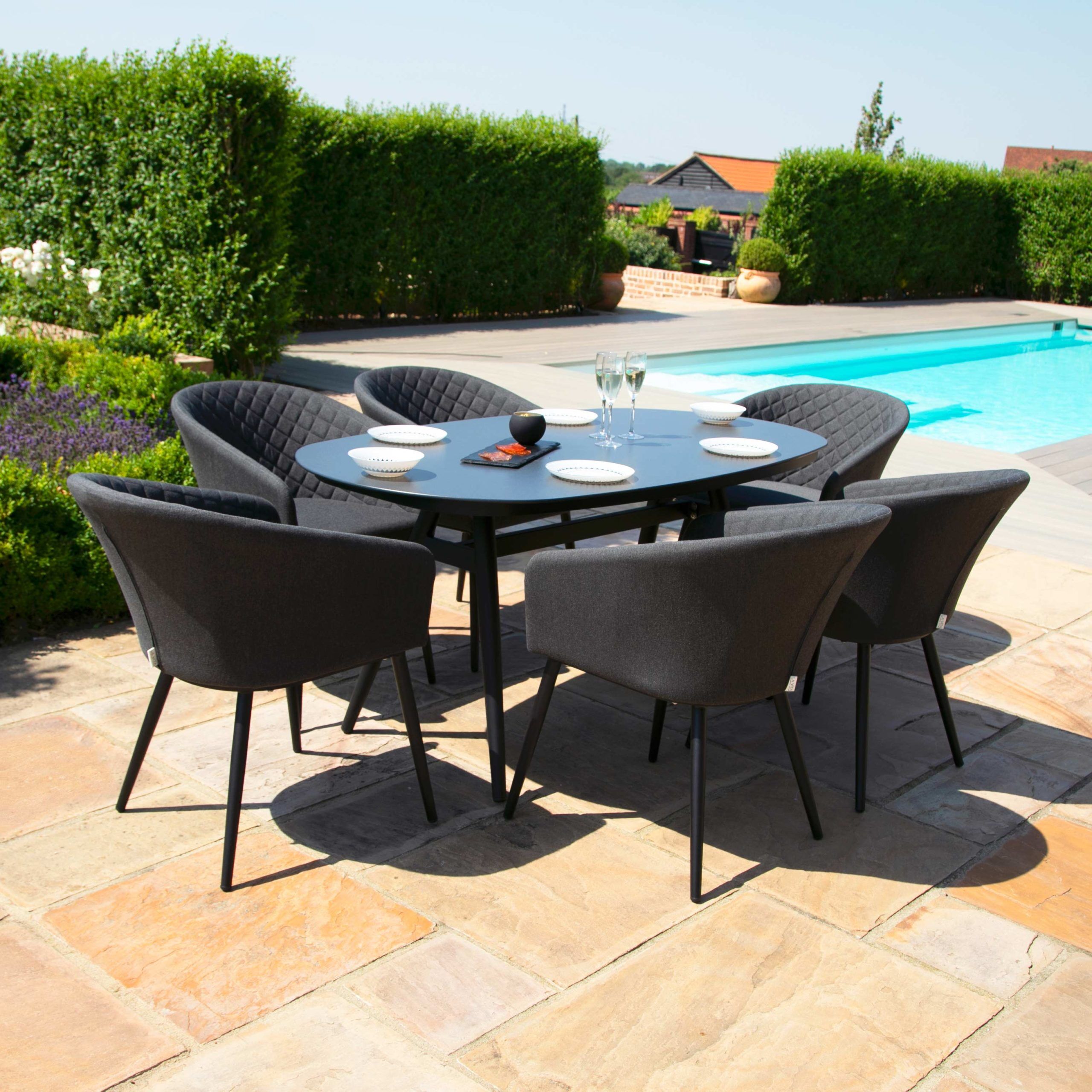 Maze Ambition 6 Seat Oval Dining Set   Charcoal