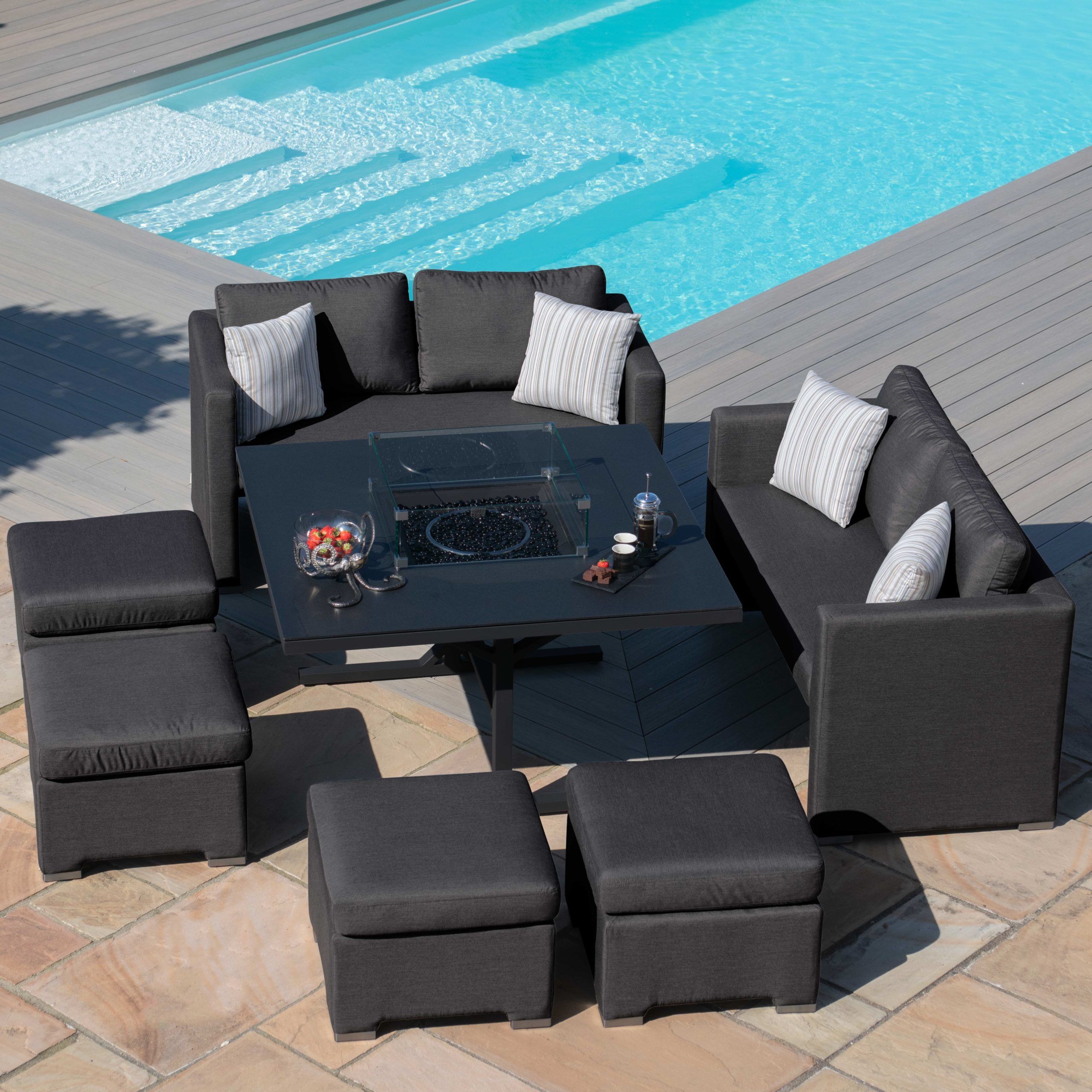 Maze Fuzion Cube Sofa Set with Fire Pit   Charcoal