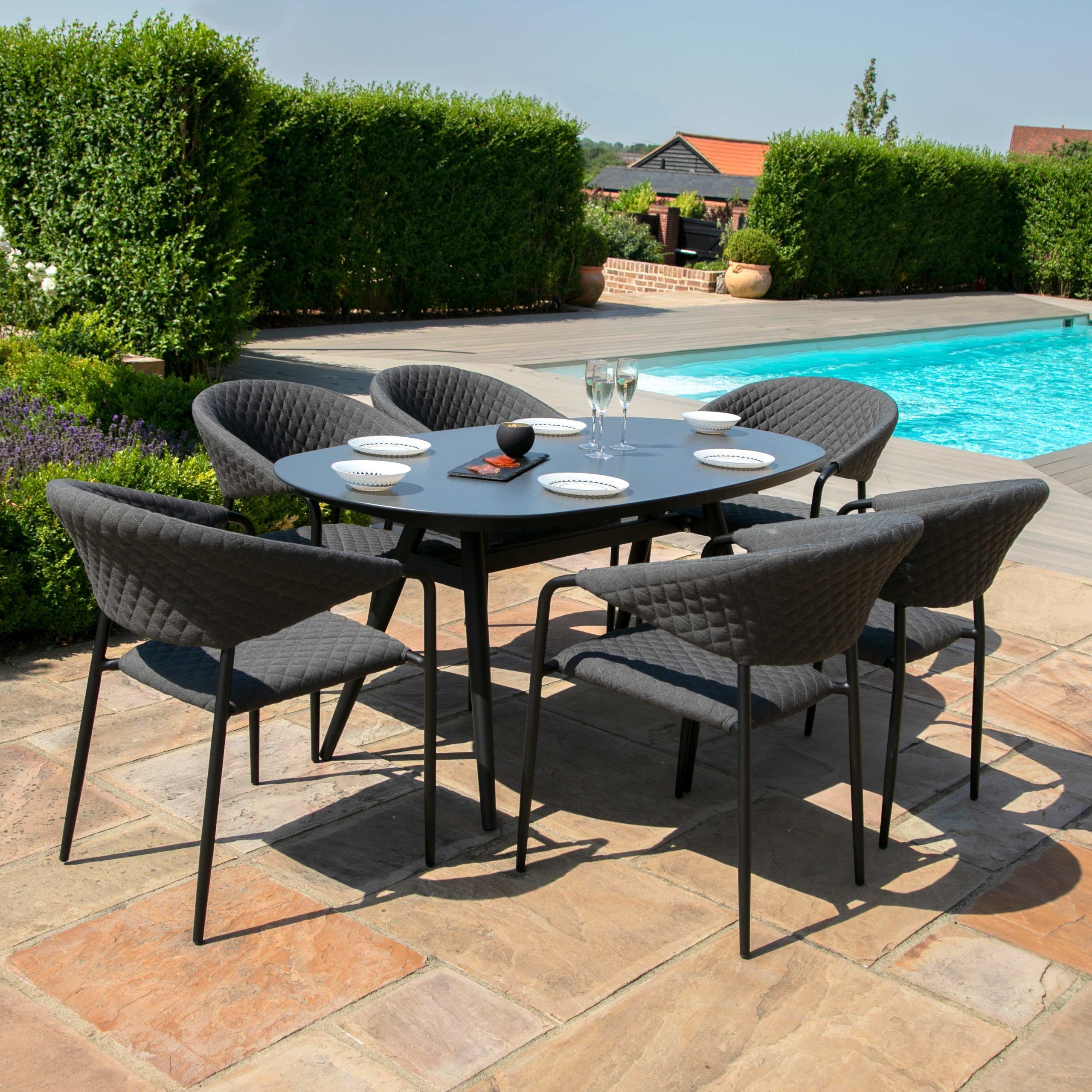 Maze Pebble 6 Seat Oval Dining Set   Charcoal