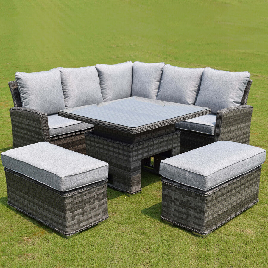 Photos - Garden Furniture EAST Bayamo Rattan Small Casual Dining Sofa Set Dark Grey 