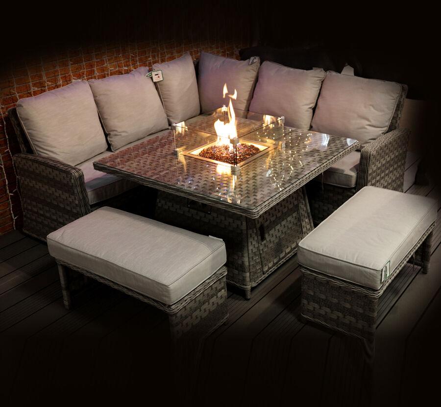 Photos - Garden Furniture EAST Bayamo Casual Rattan Dining Firepit Set Dark Grey 