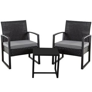 Canyon Black Rattan 3 Piece Patio Set Chairs Bistro Set Rattan Conversation Set, With Grey Cushion