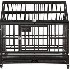 maocao hoom Heavy-Duty Metal Dog Cage in Brown Black - Medium 38 in.