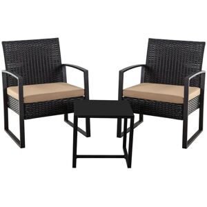 Canyon Black Rattan 3 Piece Patio Set Chairs Bistro Set Rattan Conversation Set, With Brown Cushion