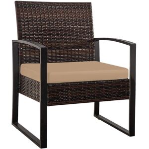 Canyon Brown Rattan 3 Piece Patio Set Chairs Bistro Set Rattan Conversation Set, With Brown Cushion