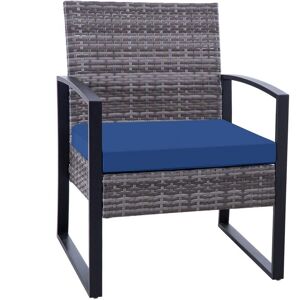 Canyon Gray Rattan 3 Piece Patio Set Chairs Bistro Set Rattan Conversation Set, With Blue Cushion