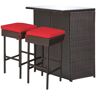 Costway 3-Piece Wicker Rectangular 41.5 in. Outdoor Serving Bar Set with Red Cushions