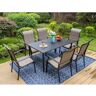 PHI VILLA Black 7-Piece Metal Rectangle Patio Outdoor Dining Set Slat Table with Padded Textile Chairs