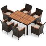 Costway 7-Piece Acacia Wood Rectangle 29 in. Outdoor Dining Set with Cushion Guard Beige