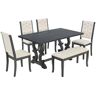 Sudzendf Antique Gray 6-Piece Wood Outdoor Dining Set with White Cushion