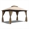 domi outdoor living 10 ft. x 13 ft. Khaki Outdoor Ventilation Double Roof Gazebo with Mosquito Netting