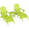 WESTIN OUTDOOR Laguna (5-Piece) Outdoor Patio Classic HDPE Folding Adirondack Chair with Ottoman and Side Table Set in Lime