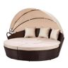 Mondawe Drink Brown 5-Piece Wicker Chaise Lounge Patio Outdoor Day Bed Sunbed with Retractable Canopy and Beige Cushions