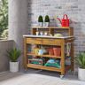 HOMESTYLES Maho Golden Brown Teak Outdoor Potting Cart Serving Bar