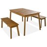 Anvil 3-Piece Acacia Wood Outdoor Dining Set Patio Dining Table Picnic Table with 2 Benches