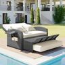 Zeus & Ruta PE Wicker Outdoor Chaise Lounge with White Cushions 2-Person Reclining Daybed with Adjustable Back and Cushions