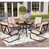 PHI VILLA 5-Piece Metal Round Outdoor Dining Set with C-Spring Chair with Beige Cushions