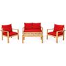 Costway 4-Pieces Patio Furniture Set Acacia Wood Outdoor Loveseat Sofa with Red Cushions