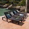 Noble House Natalia Multi-Brown 4-Piece Faux Rattan Outdoor Chaise Lounge