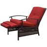 Zeus & Ruta Black Adjustable Metal Outdoor Reclining Lounge Chair with Red Cushion for Reading, Garden, Lawn